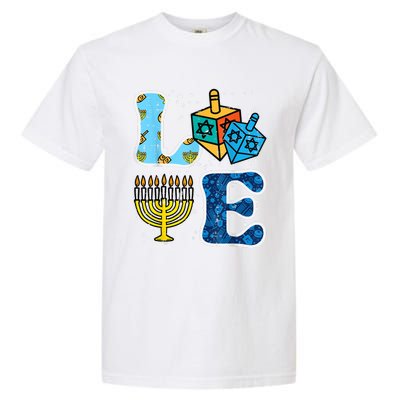 Hanukkah Love Menorah Dreidel Chanukah Jewish Garment-Dyed Heavyweight T-Shirt