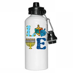 Hanukkah Love Menorah Dreidel Chanukah Jewish Aluminum Water Bottle 