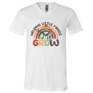 Helping Little Minds Grow Retro Rainbow V-Neck T-Shirt