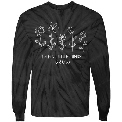 Helping Little Minds Grow Wildflower Kindergarten Teacher Tie-Dye Long Sleeve Shirt