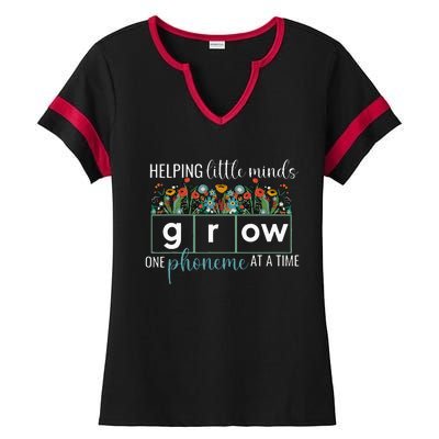 Helping Little Minds Grow One Phoneme At A Time Teacher Ladies Halftime Notch Neck Tee