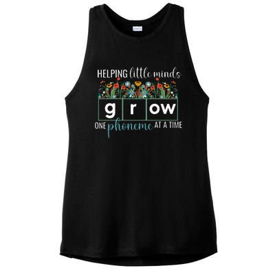 Helping Little Minds Grow One Phoneme At A Time Teacher Ladies PosiCharge Tri-Blend Wicking Tank