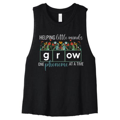 Helping Little Minds Grow One Phoneme At A Time Teacher Women's Racerback Cropped Tank