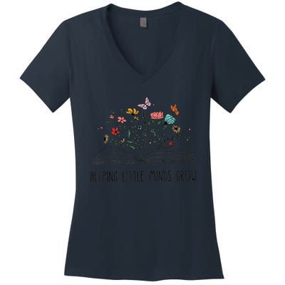 Helping Little Minds Grow Wildflowers Teacher Back To School Women's V-Neck T-Shirt