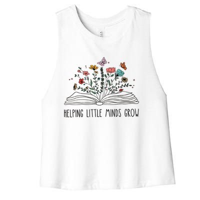 Helping Little Minds Grow Wildflowers Teacher Back To School Women's Racerback Cropped Tank