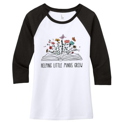 Helping Little Minds Grow Wildflowers Teacher Back To School Women's Tri-Blend 3/4-Sleeve Raglan Shirt