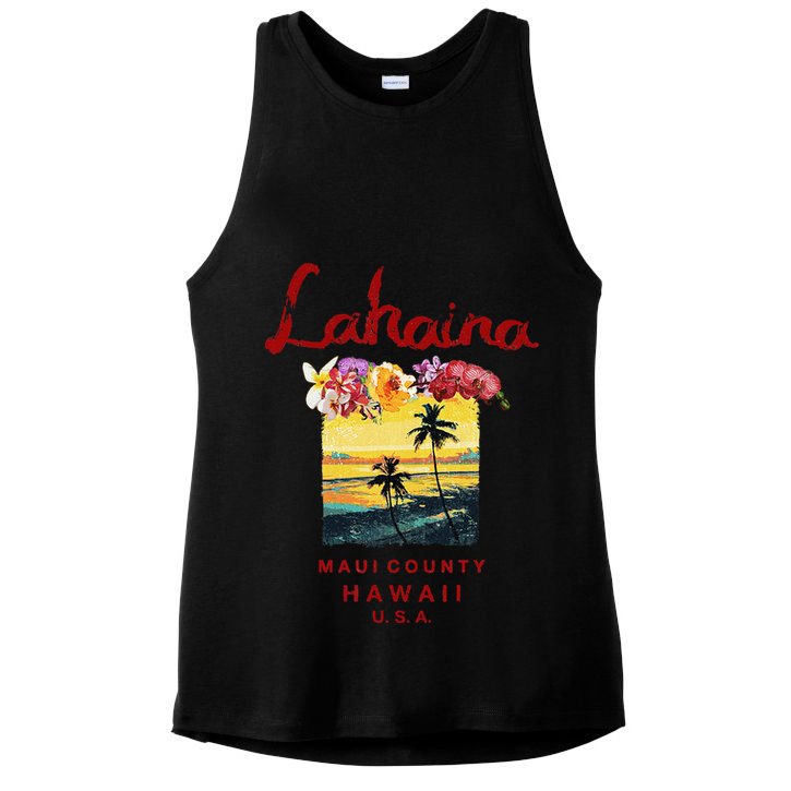 Hawaii Lahaina Maui Vintage Hawaiian Ladies PosiCharge Tri-Blend Wicking Tank