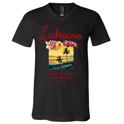 Hawaii Lahaina Maui Vintage Hawaiian V-Neck T-Shirt