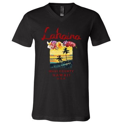 Hawaii Lahaina Maui Vintage Hawaiian V-Neck T-Shirt