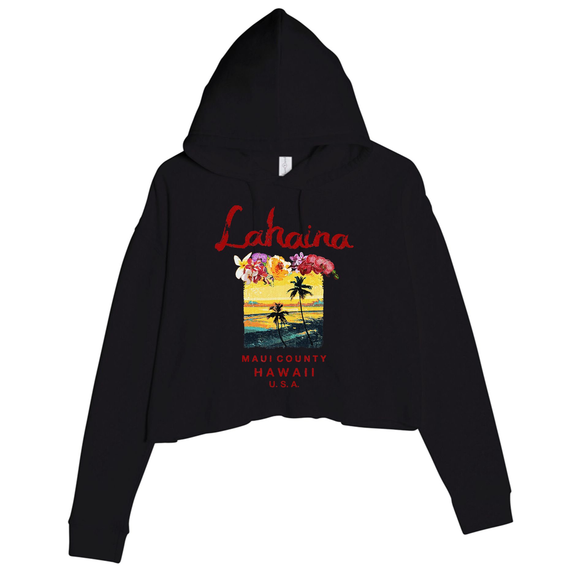 Hawaii Lahaina Maui Vintage Hawaiian Crop Fleece Hoodie
