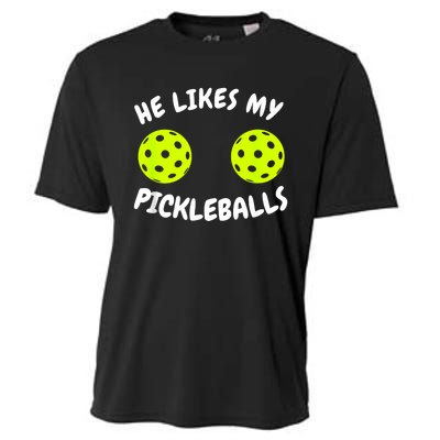 He Likes My Pickleballs Couple Pickleball Matching Cooling Performance Crew T-Shirt