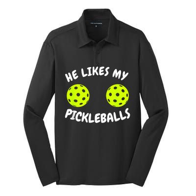 He Likes My Pickleballs Couple Pickleball Matching Silk Touch Performance Long Sleeve Polo