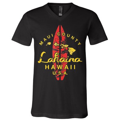 Hawaii Lahaina Maui Vintage Hawaiian Islands Surf V-Neck T-Shirt