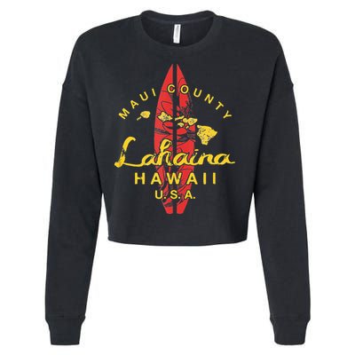 Hawaii Lahaina Maui Vintage Hawaiian Islands Surf Cropped Pullover Crew