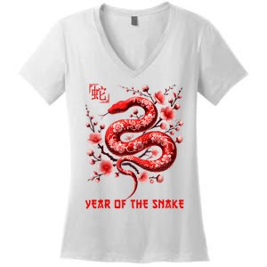 Happy Lunar New Year 2025 Year Of The Snake Zodiac Sign Women's V-Neck T-Shirt