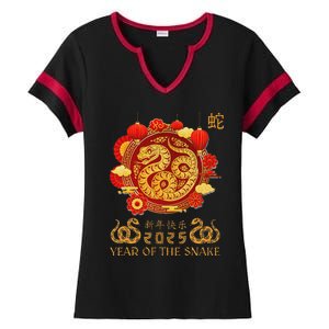 Happy Lunar New Year 2025 Year Of The Snake Zodiac Sign Ladies Halftime Notch Neck Tee