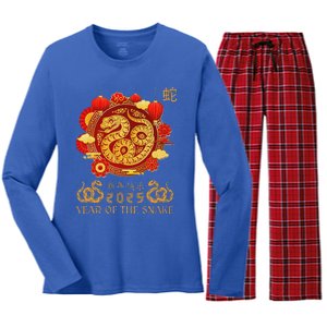 Happy Lunar New Year 2025 Year Of The Snake Zodiac Sign Women's Long Sleeve Flannel Pajama Set 