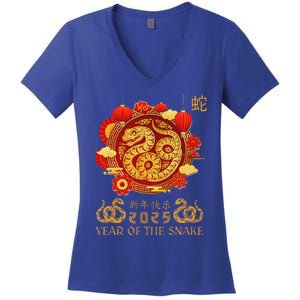 Happy Lunar New Year 2025 Year Of The Snake Zodiac Sign Women's V-Neck T-Shirt