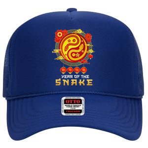 Happy Lunar New Year 2025 Year Of The Snake Zodiac Sign High Crown Mesh Back Trucker Hat