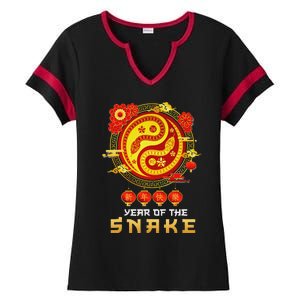 Happy Lunar New Year 2025 Year Of The Snake Zodiac Sign Ladies Halftime Notch Neck Tee