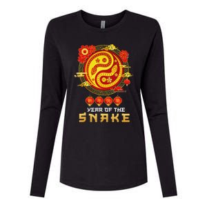 Happy Lunar New Year 2025 Year Of The Snake Zodiac Sign Womens Cotton Relaxed Long Sleeve T-Shirt