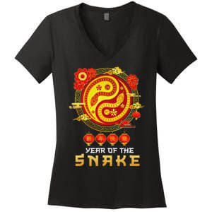 Happy Lunar New Year 2025 Year Of The Snake Zodiac Sign Women's V-Neck T-Shirt