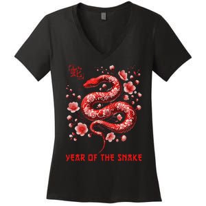 Happy Lunar New Year 2025 Year Of The Snake Zodiac Sign Women's V-Neck T-Shirt