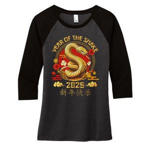 Happy Lunar New Year 2025 Year Of The Snake Zodiac Sign Women's Tri-Blend 3/4-Sleeve Raglan Shirt