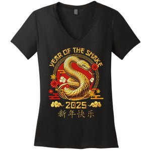 Happy Lunar New Year 2025 Year Of The Snake Zodiac Sign Women's V-Neck T-Shirt