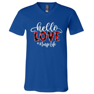 Hello Love Nurse Life Flannel Valentine's Day Cool Gift V-Neck T-Shirt