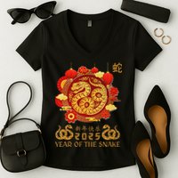 Happy Lunar New Year 2025 Year Of The Snake Zodiac Sign Women's V-Neck T-Shirt