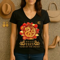 Happy Lunar New Year 2025 Year Of The Snake Zodiac Sign Women's V-Neck T-Shirt