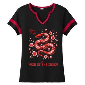 Happy Lunar New Year 2025 Year Of The Snake Zodiac Sign Ladies Halftime Notch Neck Tee