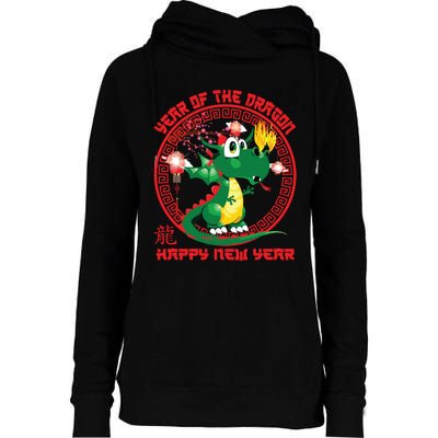 Happy Lunar New Year 2024 Cute Chinese Dragon Decorations Womens Funnel Neck Pullover Hood