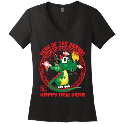 Happy Lunar New Year 2024 Cute Chinese Dragon Decorations Women's V-Neck T-Shirt