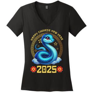 Happy Lunar New Year 2025 Year Of The Snake Zodiac Sign Women's V-Neck T-Shirt