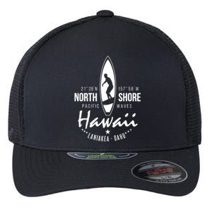 Hawaii Laniakea Oahu Beach North Shore Surfer Pacific Waves Flexfit Unipanel Trucker Cap