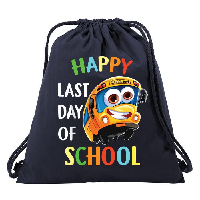Happy Last Of Day School Bus Driver Teacher Student Parent Drawstring Bag