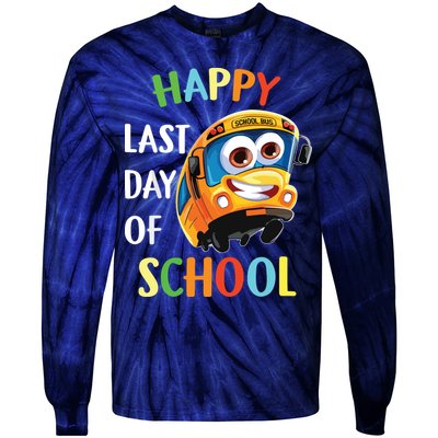 Happy Last Of Day School Bus Driver Teacher Student Parent Tie-Dye Long Sleeve Shirt
