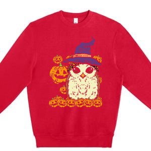 Halloween Leopard Owl Pumpkin Cute Bird Premium Crewneck Sweatshirt