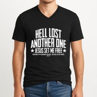 Hell Lost One Jesus Set Me Free John 836 Another Christian V-Neck T-Shirt