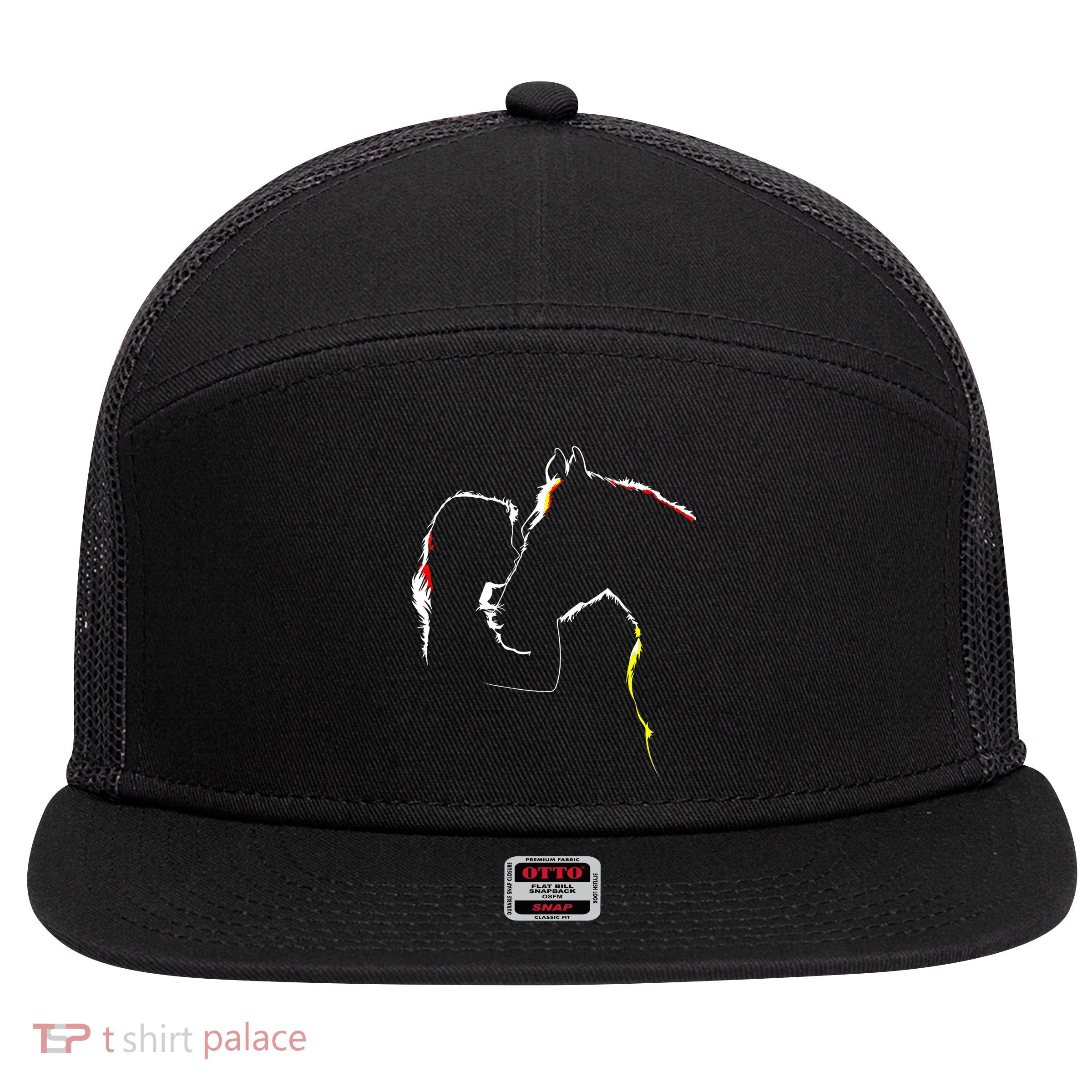 Horse Lover Outline Cute Gift 7 Panel Mesh Trucker Snapback Hat