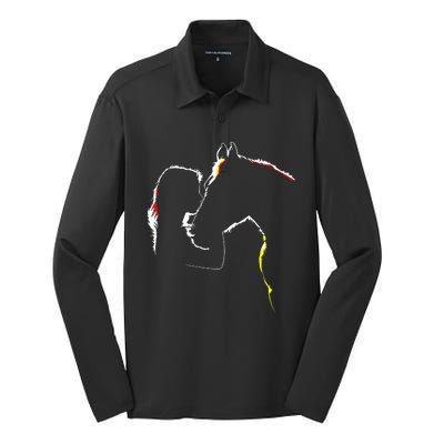 Horse Lover Outline Cute Gift Silk Touch Performance Long Sleeve Polo