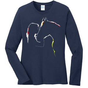 Horse Lover Outline Cute Gift Ladies Long Sleeve Shirt