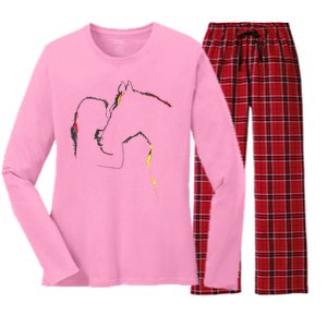 Horse Lover Outline Cute Gift Women's Long Sleeve Flannel Pajama Set 