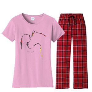 Horse Lover Outline Cute Gift Women's Flannel Pajama Set