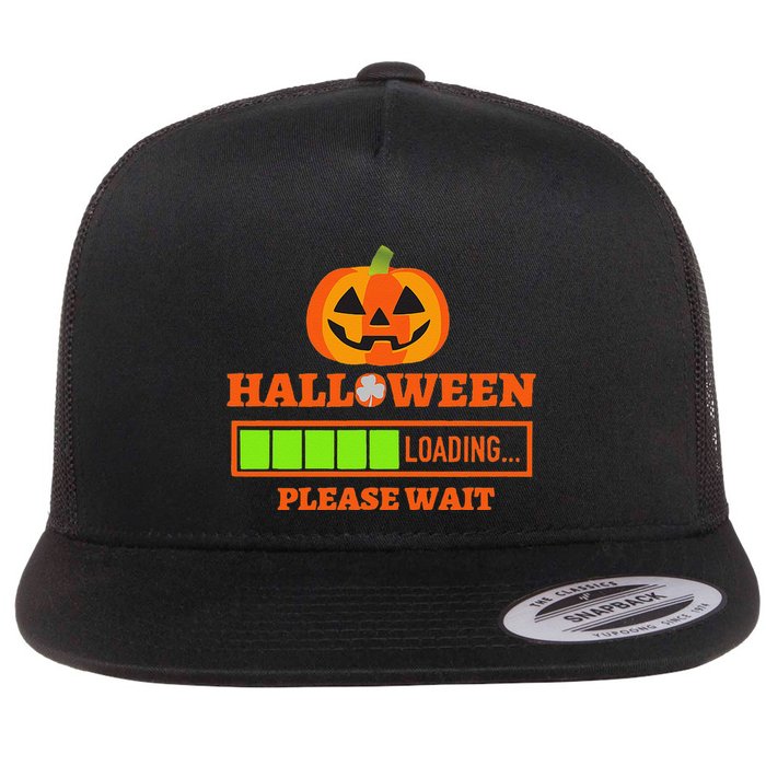 Halloween Loading Please Wait Pumpkin Flat Bill Trucker Hat