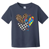 Hearts Leopard Plaid Buffalo Heart Puzzle Piece Autism Child Toddler T-Shirt