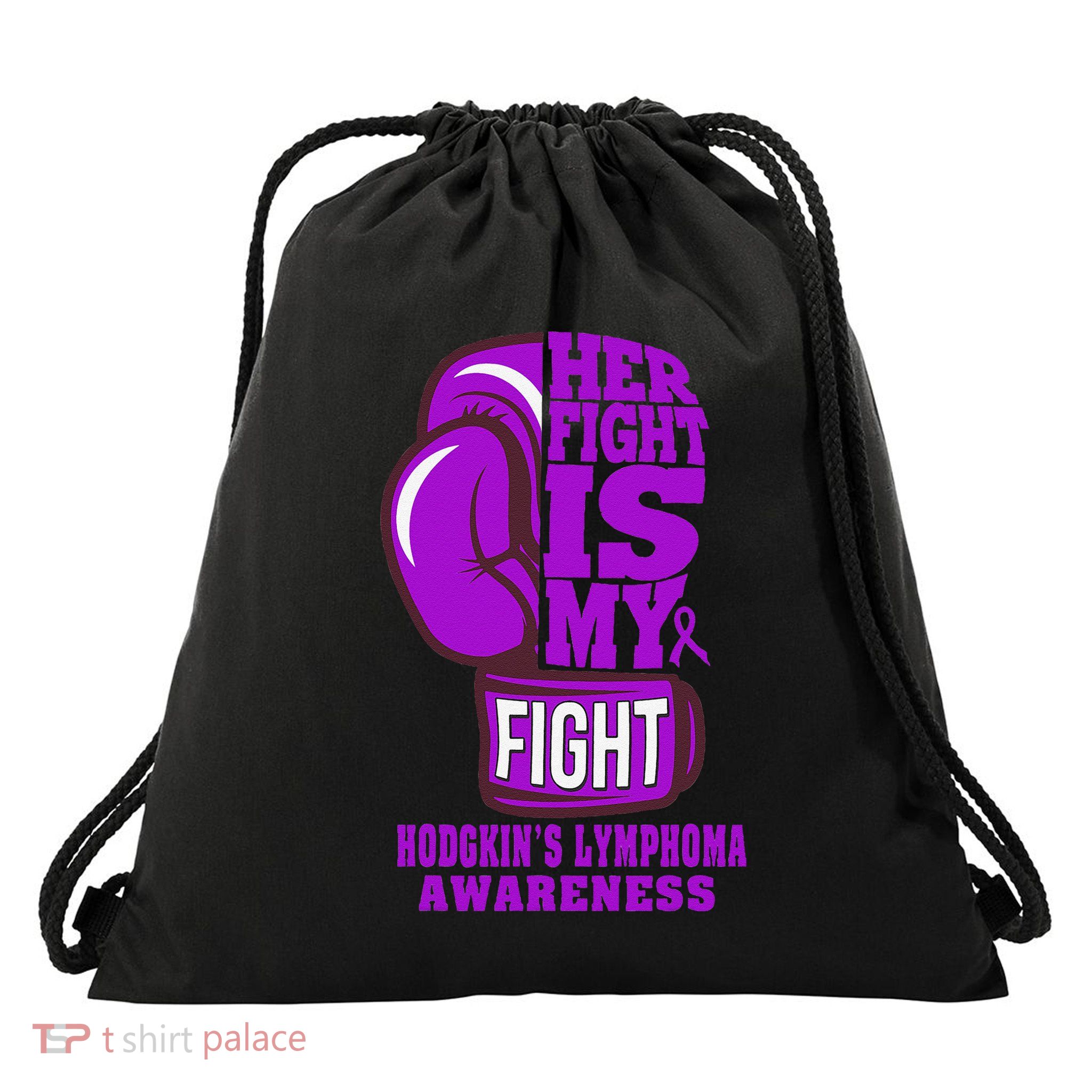 HodgkinS Lymphoma Purple Boxing Her Fight Is My Fight Drawstring Bag