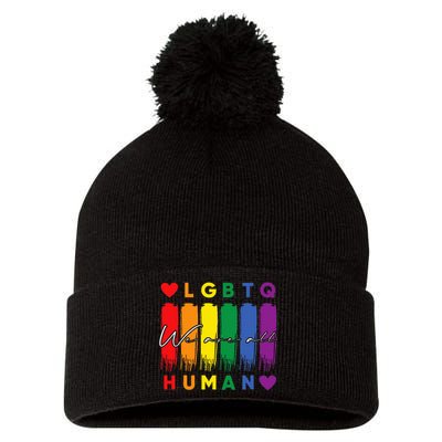 Human Lgbtq Pride Month Rainbow Pom Pom 12in Knit Beanie